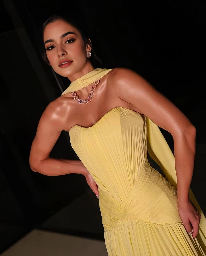Aimishang Charming Strapless A Line Sleeveless Pleated Long Evening Party Dress Elegant Wedding Guest Dress