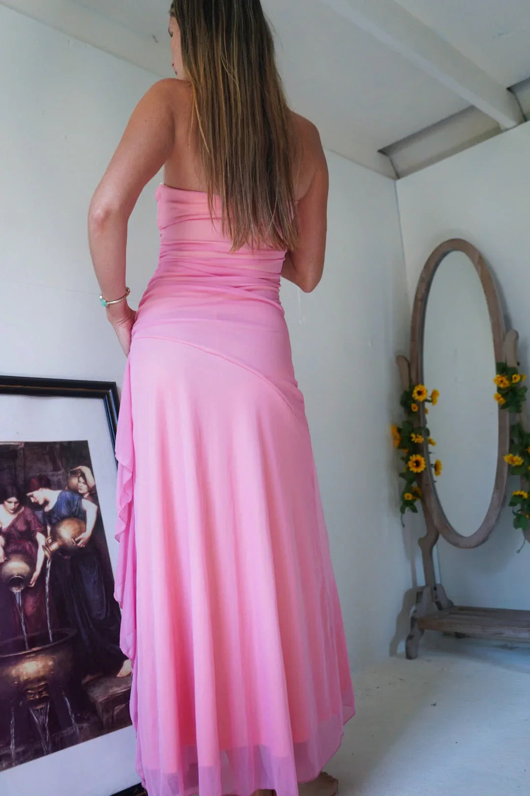 Aimishang Romantic Strapless Sleeveless Appliques Ruffle Long Prom Dress Elegant Wedding Guest Party Dress