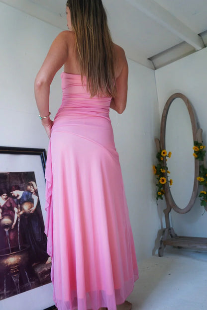 Aimishang Romantic Strapless Sleeveless Appliques Ruffle Long Prom Dress Elegant Wedding Guest Party Dress