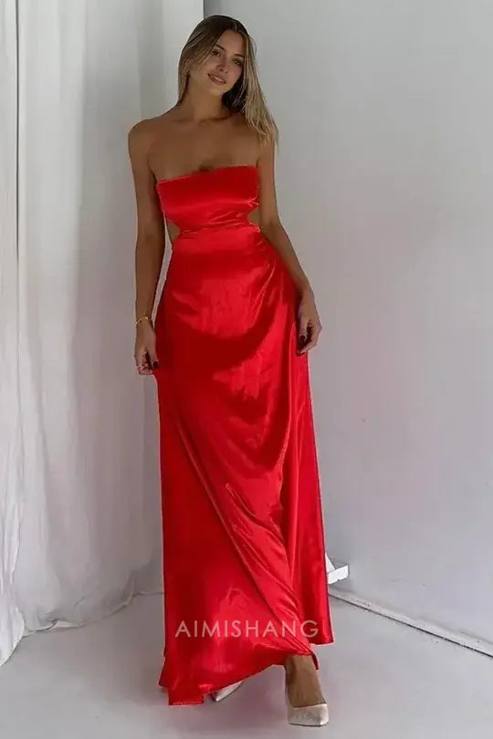 Aimishang Charming Strapless Sleeveless Long Prom Dress Simple Party Dress Sexy Evening Gown