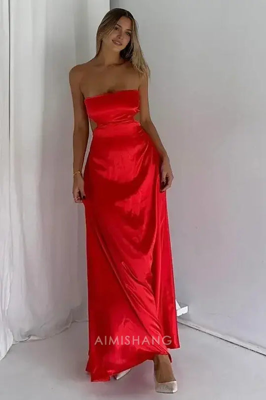 Aimishang Charming Strapless Sleeveless Long Prom Dress Simple Party Dress Sexy Evening Gown