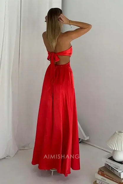 Aimishang Charming Strapless Sleeveless Long Prom Dress Simple Party Dress Sexy Evening Gown