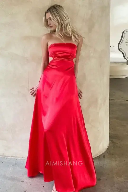 Aimishang Charming Strapless Sleeveless Long Prom Dress Simple Party Dress Sexy Evening Gown