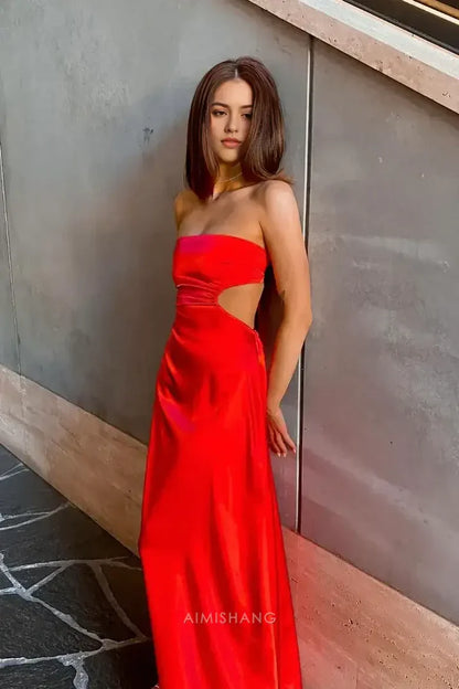 Aimishang Charming Strapless Sleeveless Long Prom Dress Simple Party Dress Sexy Evening Gown