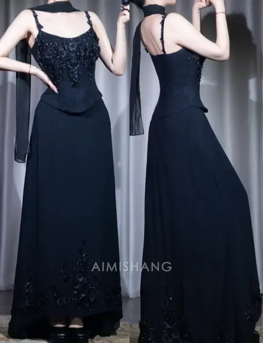 Aimishang Charming Straps Sleeveless Long Formal Prom Dress Elegant Party Evening Gowns Chic Wedding Guest Dress with Appliques