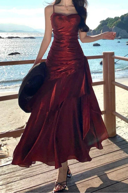 Aimishang Charming Sweetheart Spaghetti Straps Sleeveless Ruffle Long Formal Prom Dress Elegant Evening Party Dress