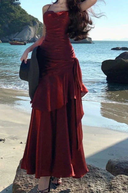 Aimishang Charming Sweetheart Spaghetti Straps Sleeveless Ruffle Long Formal Prom Dress Elegant Evening Party Dress