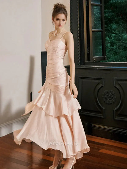 Aimishang Charming Sweetheart Spaghetti Straps Tiered Pleated Sleeveless Long Formal Prom Dress Elegant Party Evening Gowns Chic Graduation Wedding Guest Dress