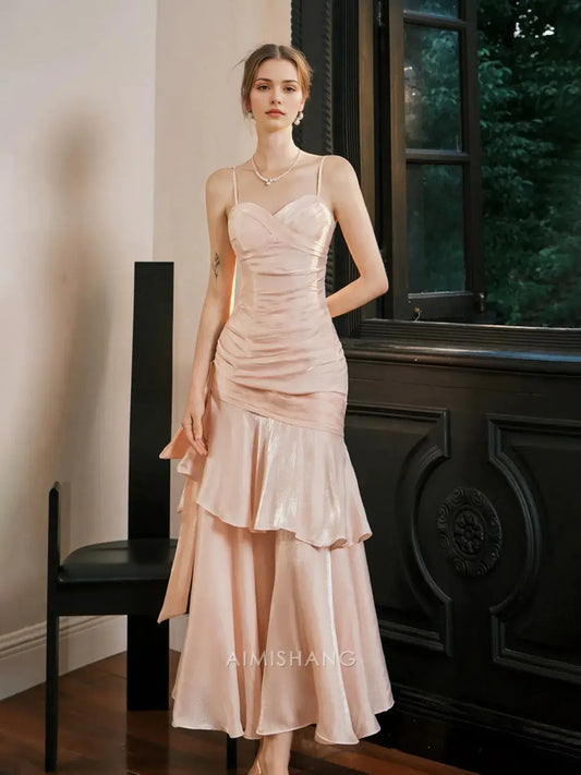 Aimishang Charming Sweetheart Spaghetti Straps Tiered Pleated Sleeveless Long Formal Prom Dress Elegant Party Evening Gowns Chic Graduation Wedding Guest Dress