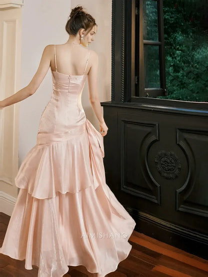 Aimishang Charming Sweetheart Spaghetti Straps Tiered Pleated Sleeveless Long Formal Prom Dress Elegant Party Evening Gowns Chic Graduation Wedding Guest Dress