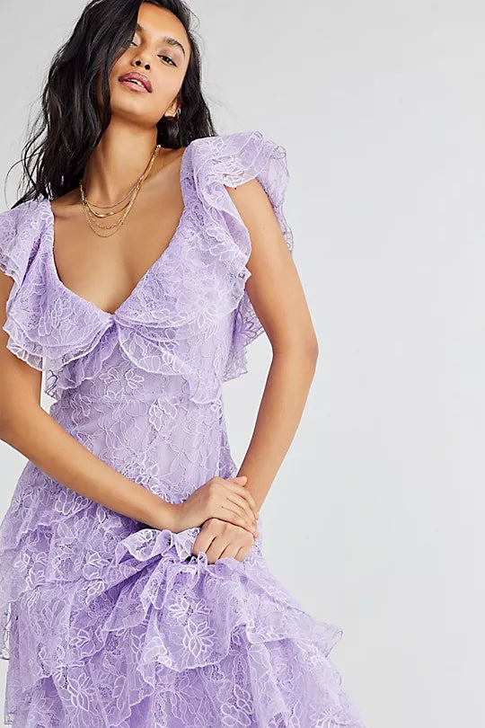 Aimishang Charming V-neck Layered Lace Long Prom Dress Sweet Party Evening Gown Elegant Formal Graduation Dress