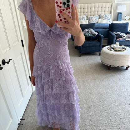 Aimishang Charming V-neck Layered Lace Long Prom Dress Sweet Party Evening Gown Elegant Formal Graduation Dress