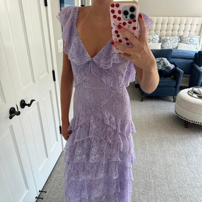 Aimishang Charming V-neck Layered Lace Long Prom Dress Sweet Party Evening Gown Elegant Formal Graduation Dress