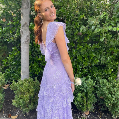 Aimishang Charming V-neck Layered Lace Long Prom Dress Sweet Party Evening Gown Elegant Formal Graduation Dress