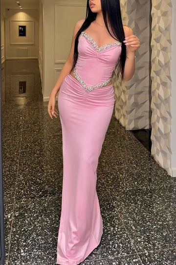 Aimishang Charming Sheath V-neck Sleeveless Evening Gown With Beaded Modest Birthday Party Dress Sexy Long Prom Dress