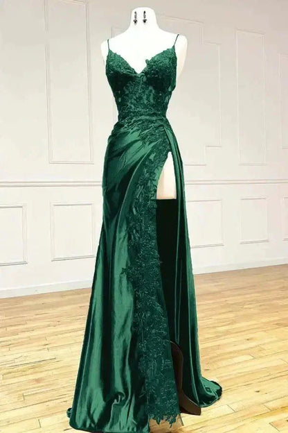 Aimishang Charming V-neck Spaghetti Straps Sleeveless Long Formal Prom Dress Elegant Evening Gown Sexy Party Dress With Slit