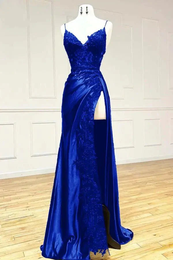 Aimishang Charming V-neck Spaghetti Straps Sleeveless Long Formal Prom Dress Elegant Evening Gown Sexy Party Dress With Slit