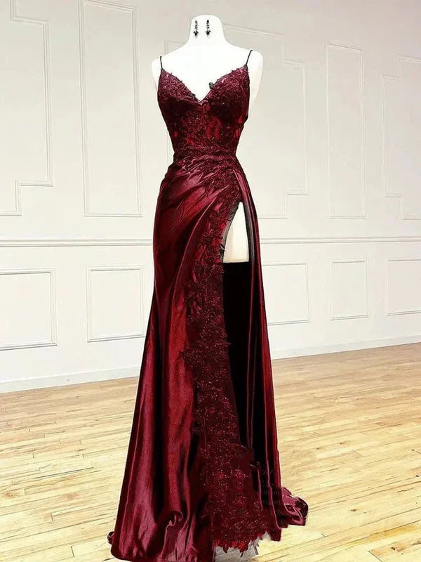 Aimishang Charming V-neck Spaghetti Straps Sleeveless Long Formal Prom Dress Elegant Evening Gown Sexy Party Dress With Slit