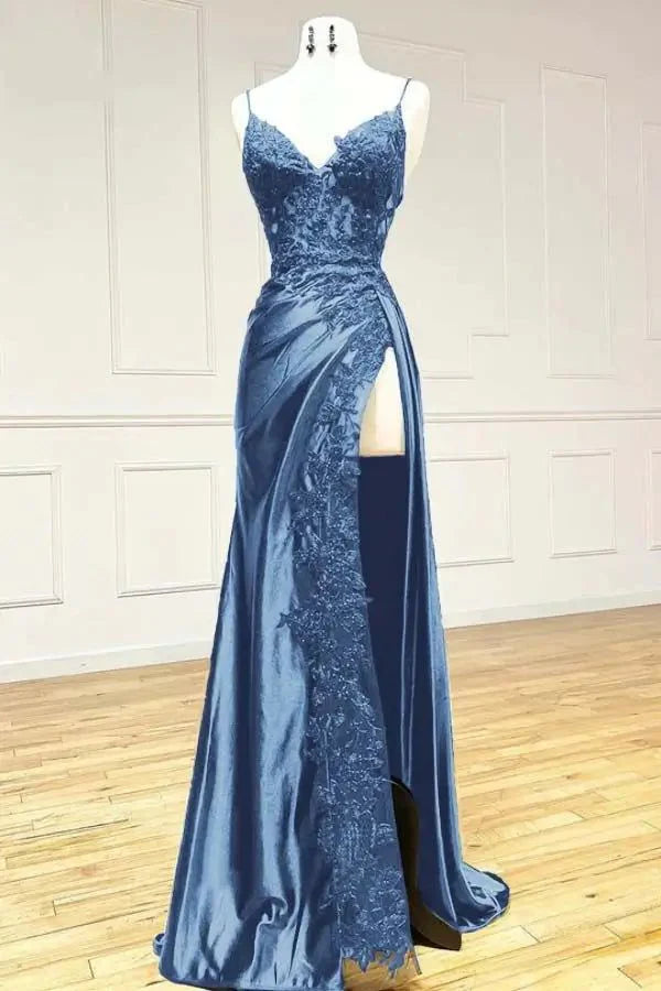 Aimishang Charming V-neck Spaghetti Straps Sleeveless Long Formal Prom Dress Elegant Evening Gown Sexy Party Dress With Slit
