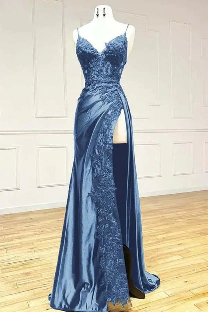 Aimishang Charming V-neck Spaghetti Straps Sleeveless Long Formal Prom Dress Elegant Evening Gown Sexy Party Dress With Slit