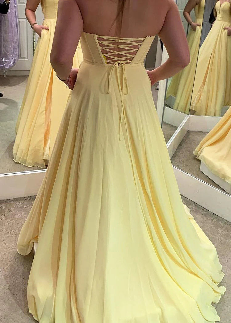 Aimishang Charming Yellow A Line Strapless Sleeveless Graduation Party Dress Elegant Long Formal Prom Dress
