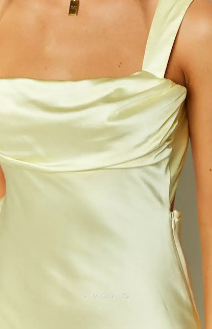 Aimishang Charming Yellow Satin Formal Maxi Dress Sleeveless Long Prom Dress Elegant Satin Evening Party Dress