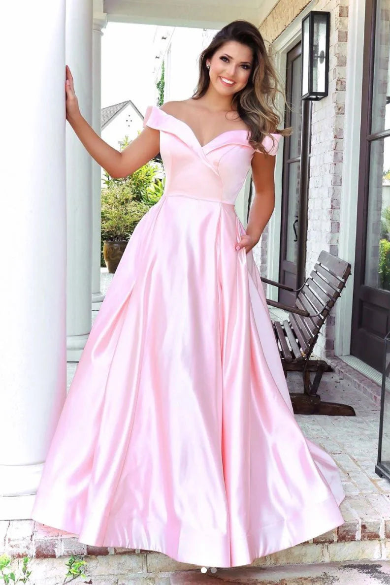 Wholesale Long Prom Dresses Satin Off The Shoulder