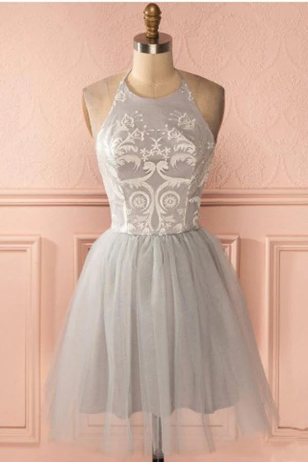 Wholesale A-line Homecoming Dresses Sleeve Silver Short Princess Pleated Backless