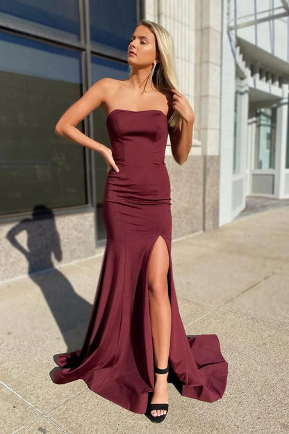 Wholesale Prom Dresses Chic Strapless Mermaid Sweep Train With Slit