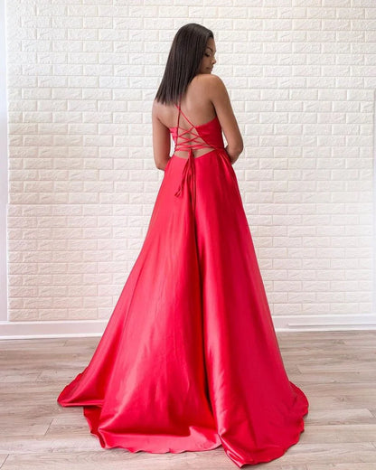 Wholesale Evening Gowns Halter Split V-neck Backless Prom Dress