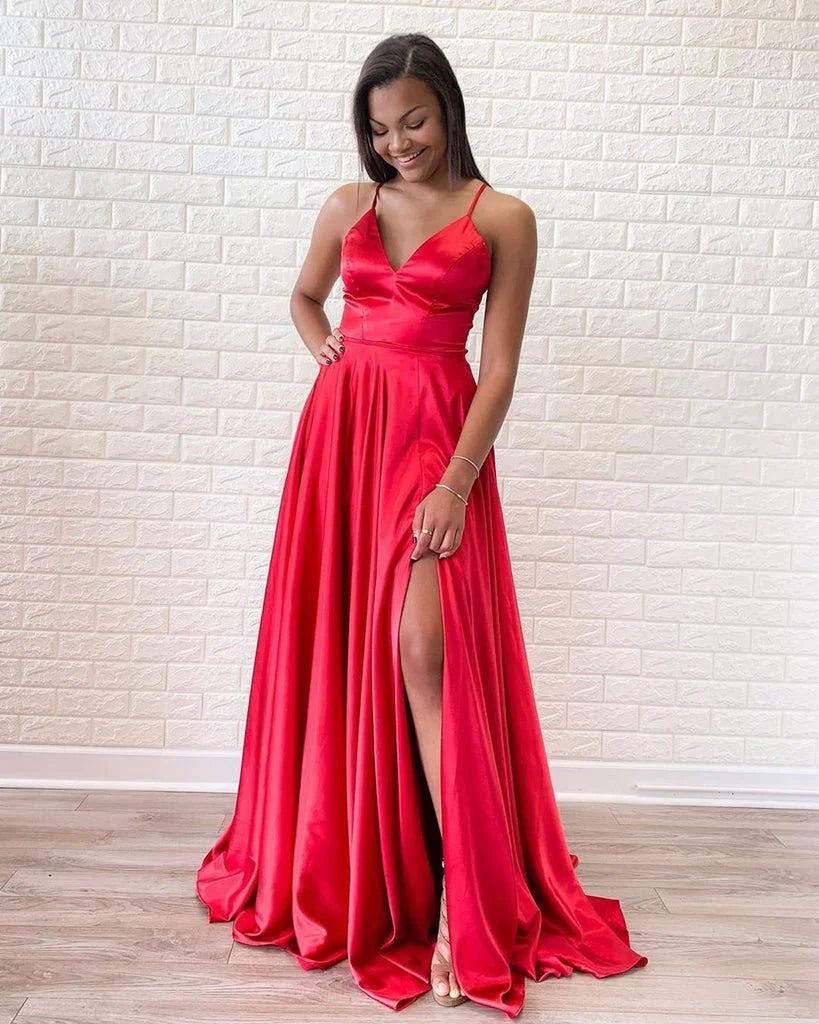 Wholesale Evening Gowns Halter Split V-neck Backless Prom Dress