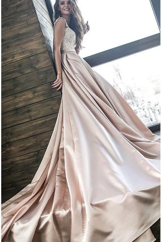 Wholesale Prom Dresses Chic Satin Off the Shoulder Lace Wedding Dress