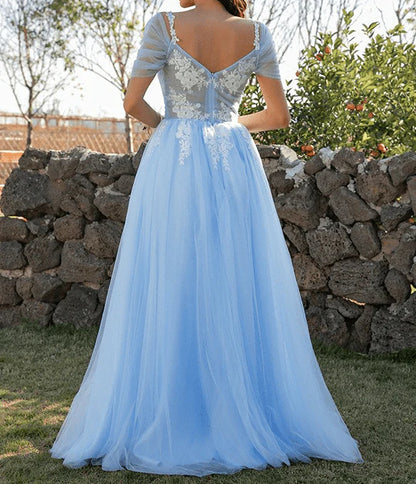 Wholesale Evening Dress Chic Tulle A Line Off The Shoulder Prom Dress With Appliques