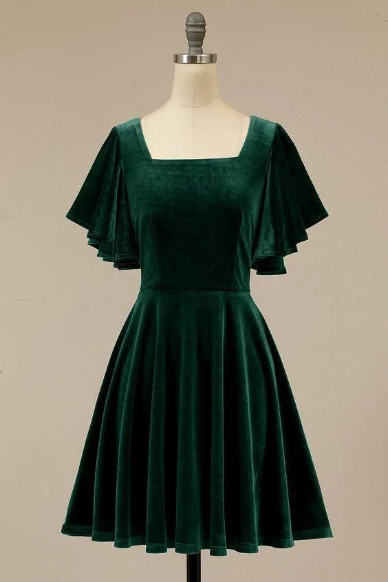 Aimishang Chic A Line Short Sleeves Velvet Homecoming Dress Simple Prom Dress Elegant Birthday Party Dress