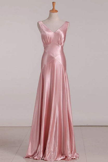 Aimishang Chic A Line V-Neck Tie Back Long Bridesmaid Dress Elegant Evening Party Dress