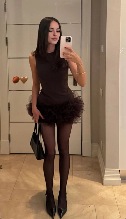 Aimishang Chic A-Line Round Neck Sleeveless Ruffled Layered Tulle Mini Homecoming Dress Women Partywear