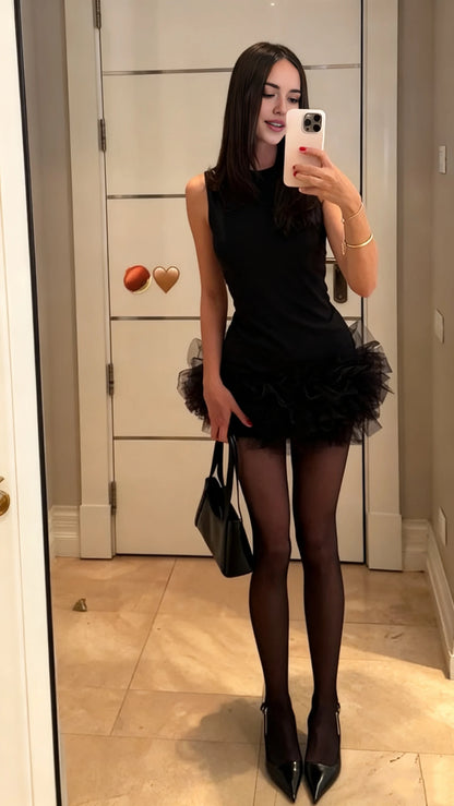 Aimishang Chic A-Line Round Neck Sleeveless Ruffled Layered Tulle Mini Homecoming Dress Women Partywear