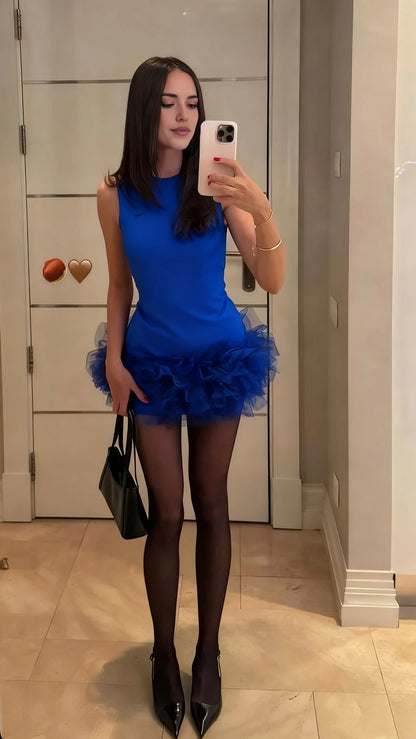 Aimishang Chic A-Line Round Neck Sleeveless Ruffled Layered Tulle Mini Homecoming Dress Women Partywear