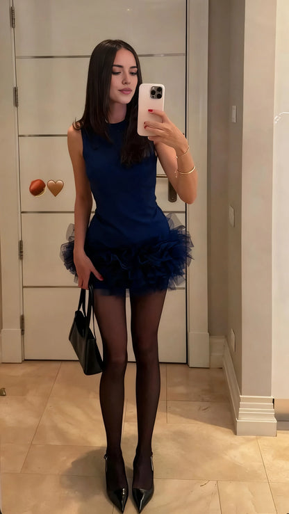 Aimishang Chic A-Line Round Neck Sleeveless Ruffled Layered Tulle Mini Homecoming Dress Women Partywear
