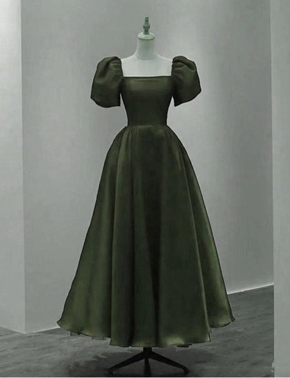 Aimishang Chic A Line Green Square Neck Short Sleeves Party Evening Gown Elegant Graduation Dress