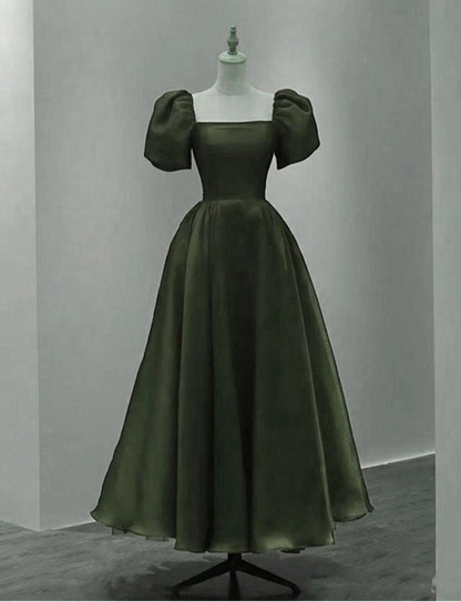 Aimishang Chic A Line Green Square Neck Short Sleeves Party Evening Gown Elegant Graduation Dress