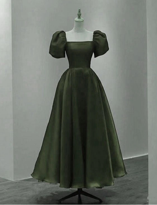 Aimishang Chic A Line Green Square Neck Short Sleeves Party Evening Gown Elegant Graduation Dress