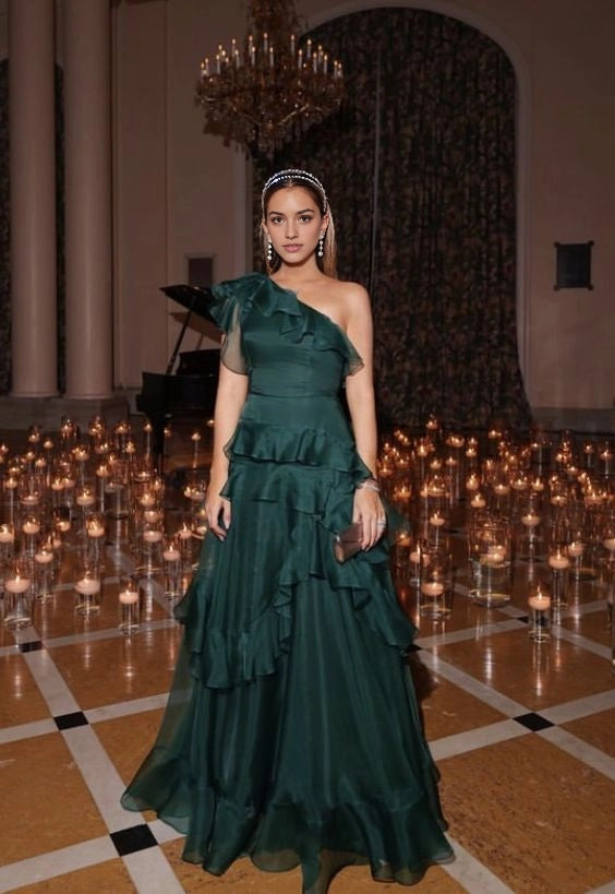 Aimishang Chic A Line One Shoulder Sleeveless Long Wedding Guest Party Dress Elegant Party Evening Gown