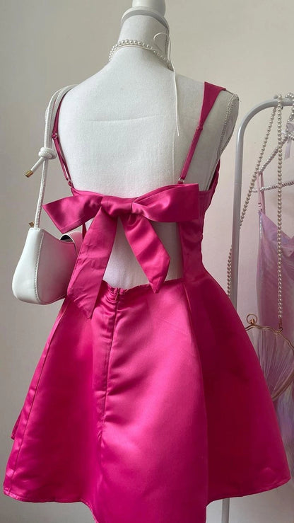 Aimishang Chic A Line Square Neck Sleeveless Satin Short Homecoming Dress Summer Cute Graduation Party Dress