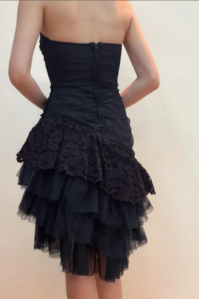 Aimishang Chic A Line Strapless Black Layered Party Prom Dress Elegant Homecoming Dress