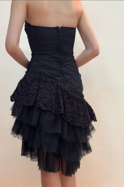 Aimishang Chic A Line Strapless Black Layered Party Prom Dress Elegant Homecoming Dress