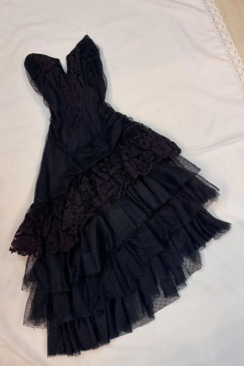 Aimishang Chic A Line Strapless Black Layered Party Prom Dress Elegant Homecoming Dress