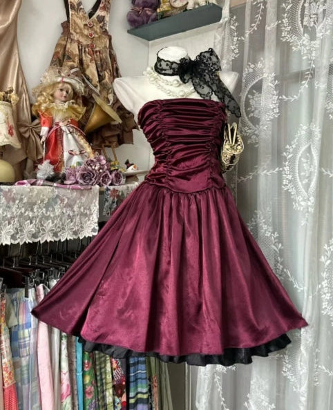 Aimishang Chic A Line Strapless Satin Sleeveless Short Graduation Party Dress Elegant Homecoming Dress