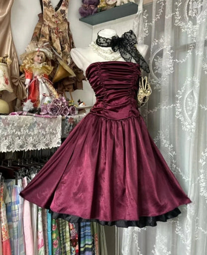 Aimishang Chic A Line Strapless Satin Sleeveless Short Graduation Party Dress Elegant Homecoming Dress
