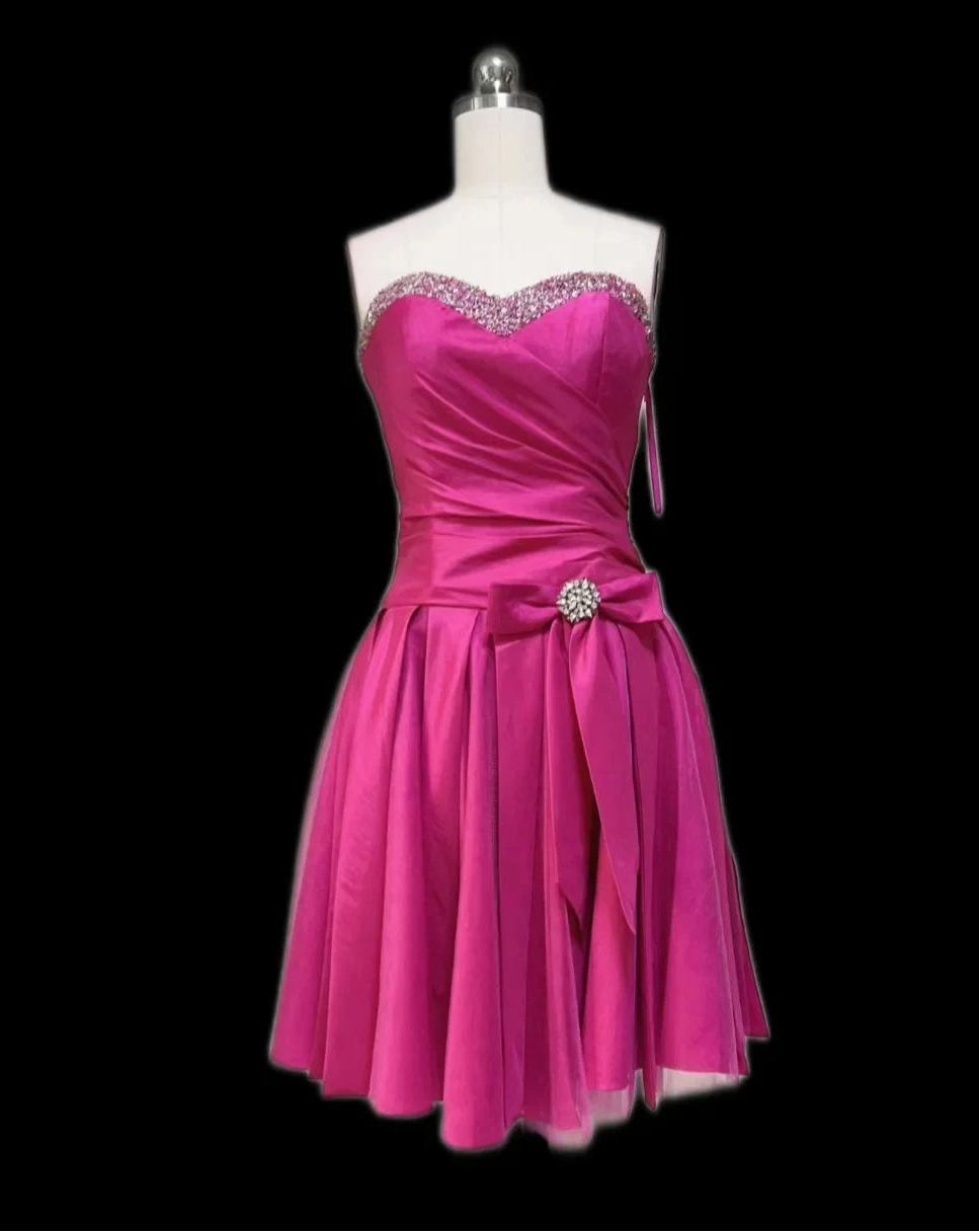 Aimishang Chic A Line Sweetheart Neck Satin Beaded Sleeveless Short Homecoming Dress Summer Graduation Party Dress